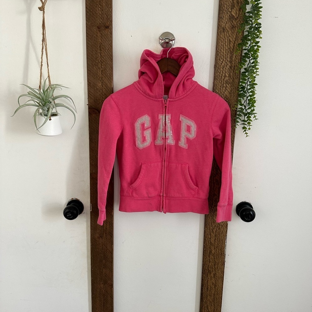 Y2K GAP Girls Full Zip Logo Front Pink Hoodie Jacket Sise Medium Kids